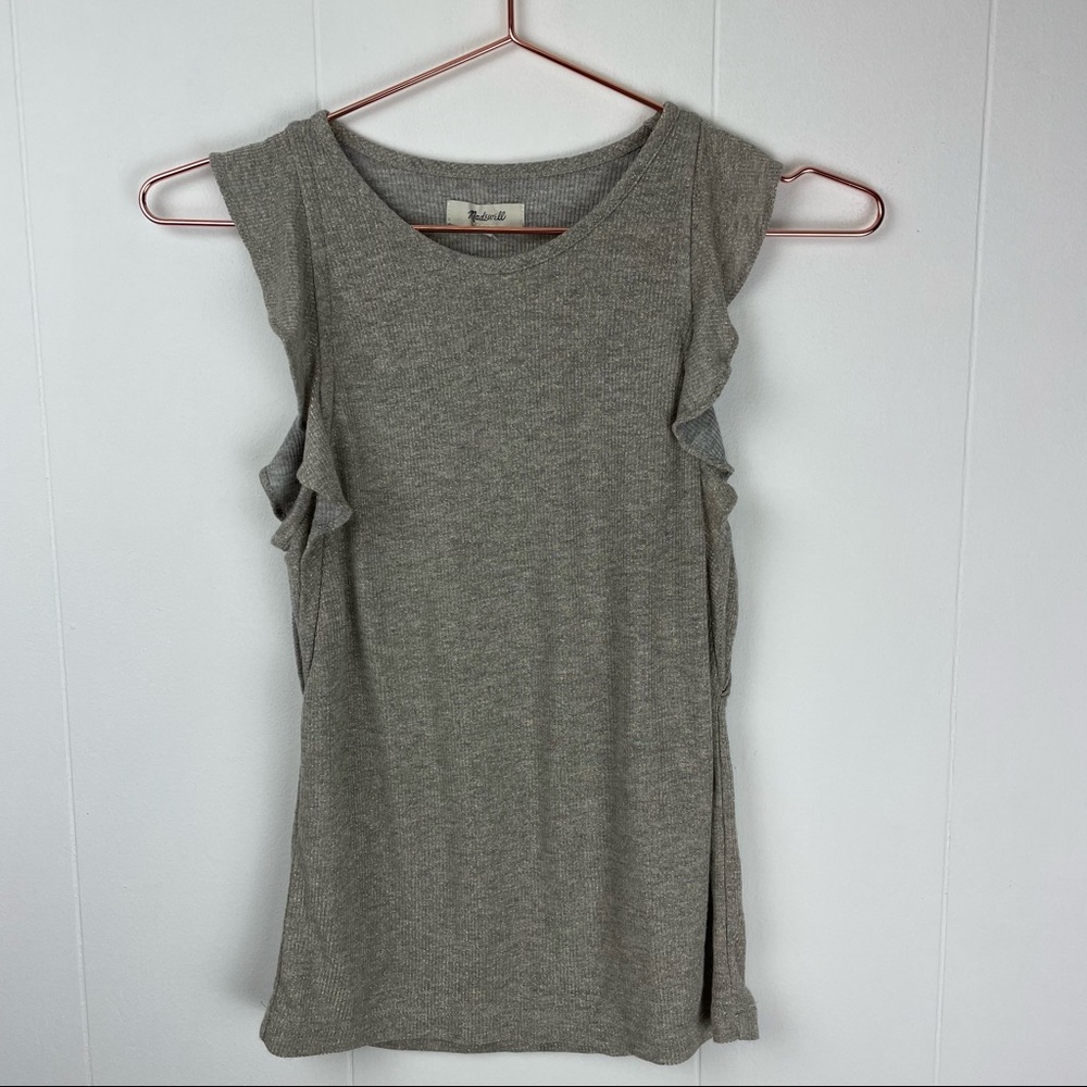 Madewell Ruffle Sleeveless Gold Shimmer Ribbed Tank Top